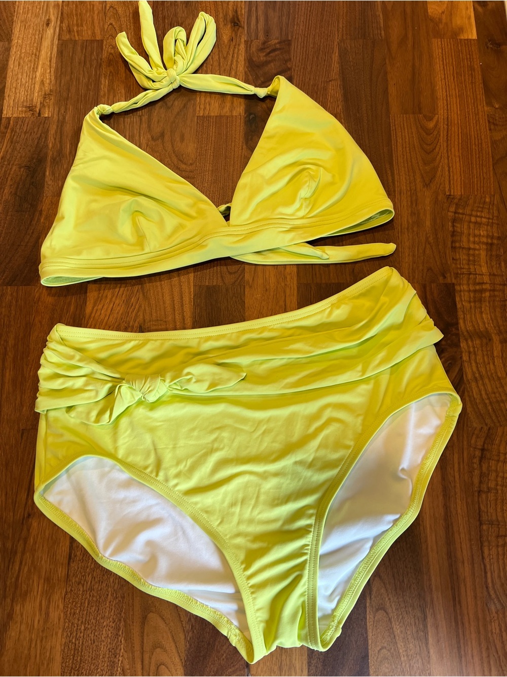 LOFT Beach Neon Green Yellow XL Halter Bikini Set with L High-Waist Bottoms
